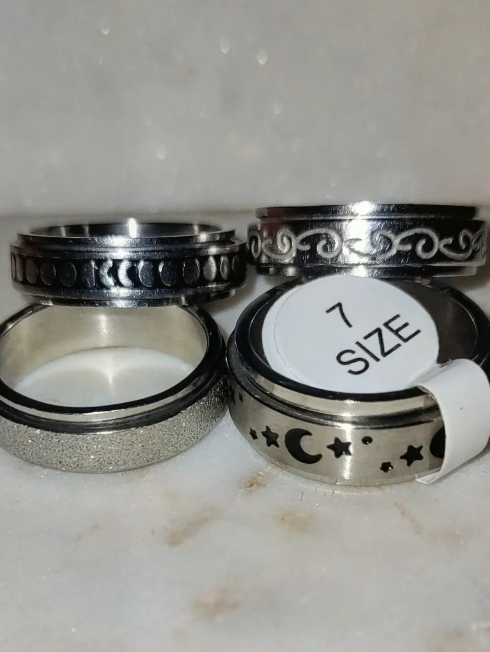 Stainless Steel Fidget Spinner Rings- 4pc bundle- Size 7